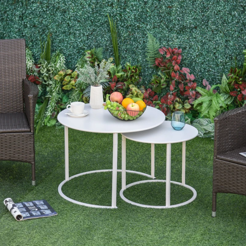 Outsunny Conjunto de 2 Mesas de Centro Redondas de Metal para Sala  Jardim Carga Máxima de 25 kg Φ70x50 cm Branco