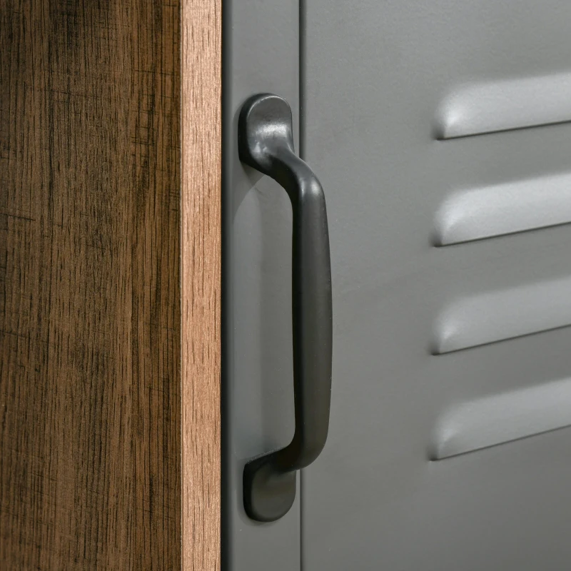 HOMCOM Aparador com Porta de Metal Móvel Auxiliar com 3 Prateleiras Abertas e Armário com Porta e Prateleira Ajustável 80x35x82cm Madeira Natural