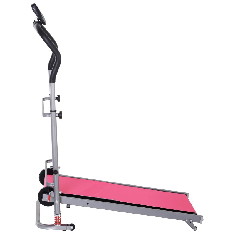 HOMCOM Esteira Portátil Manual Esteira Dobrável Tela LCD 2 Ângulos reclináveis Carga 110kg Altura 112-129cm Vermelho