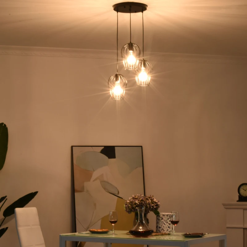 HOMCOM Candeeiro Suspenso Vintage Candeeiro de Teto de Estilo Industrial Candeeiro de Suspensão de Metal para Sala de Jantar Sala de Estar Ø38x145cm Preto