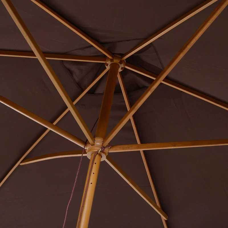 Outsunny Chapéu de Sol de Jardim com Sistema de Polia Teto Ventilado e Mastro de Madeira para Terraço Pátio Exterior 2,95x2x2,55m Café