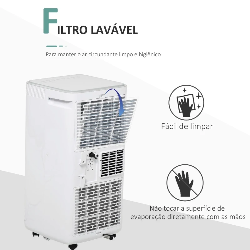 HOMCOM Ar Condicionador Portátil 4 em 1 Ventoinha Refrigerador e Desumidificador 2 Velocidades com Ecrã LED Controlo Remoto Silencioso 900W 38x35x70,5 cm Branco
