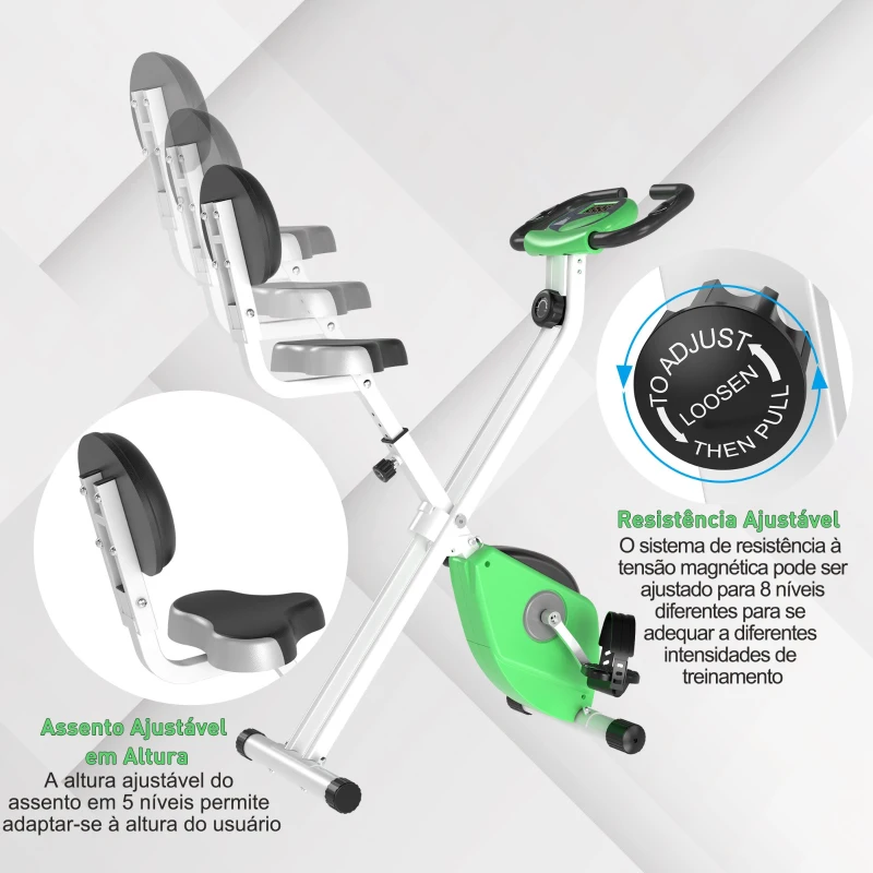 HOMCOM Bicicleta estática  para exercícios profissionais  Altura ajustável 43x97x109 cm Verde