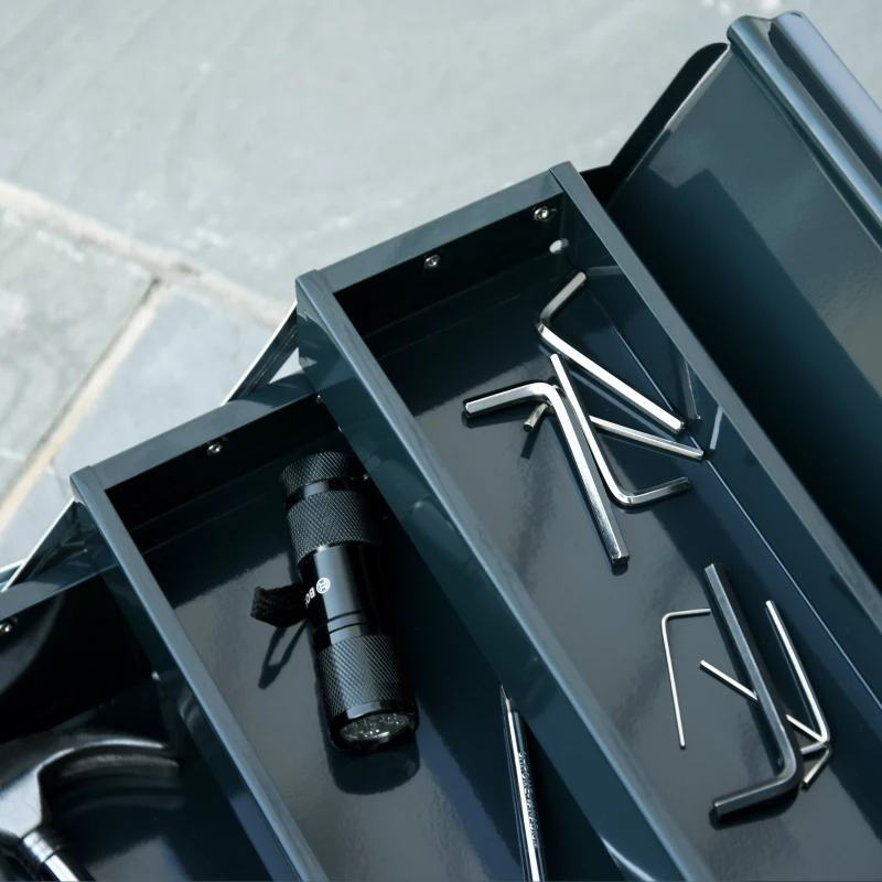 DURHAND Caixa de Ferramentas portátil Dobrável de Aço com 5 compartimentos com Alça de Transporte para oficina 57x21x41cm Verde