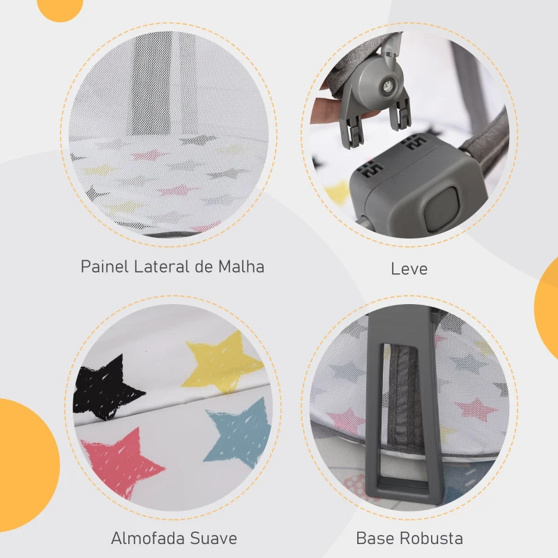 HOMCOM Berço dobrável e portátil para viagem com bolsa de transporte coberta removivel  carga 15 kg 70x74x78 cm cinza