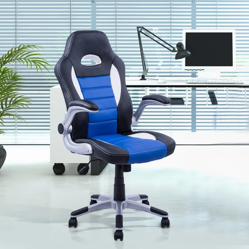 HOMCOM Cadeira de escritório gaming ergonômica altura ajustável preto azul e branco