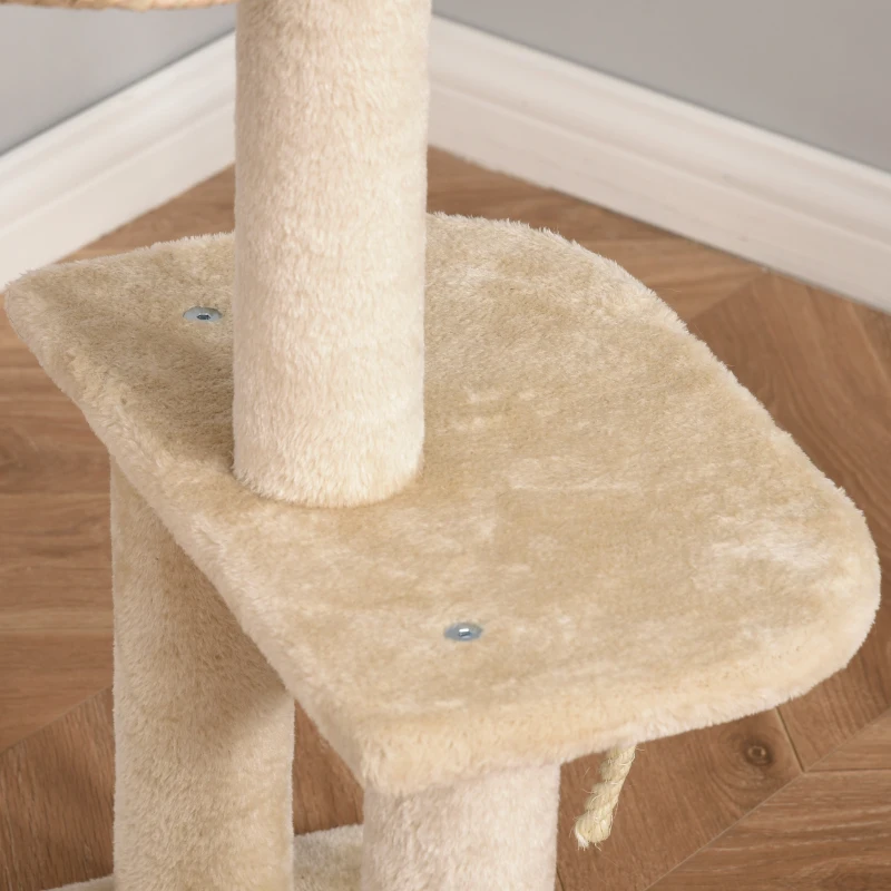 PawHut Árvore arranhador para gatos Torre de escalada com plataformas caverna corda de brincar poste de sisal 48x40x100 cm Bege
