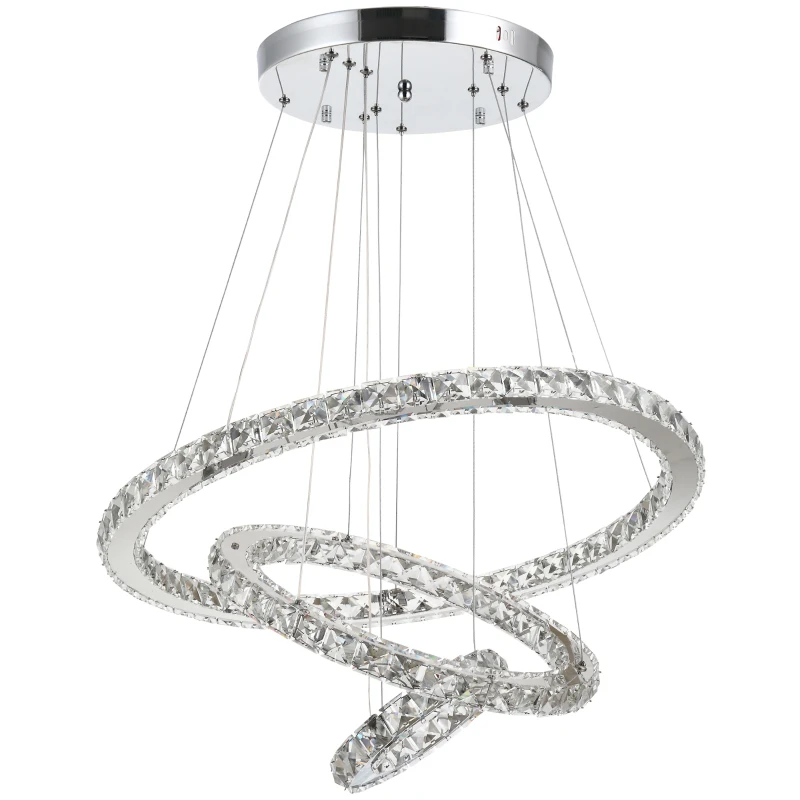 HOMCOM Lustre Luminária Pendente de Cristal Moderno Lâmpada Pendurada LED 4000K Luz Branca para Salão Sala de Jantar Ф60x110 cm