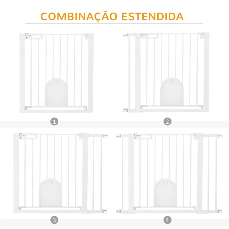 PawHut Barreira de Segurança de Cães Animais de Estimação para Escadas e Portas 75-103cm com 2 Extensões Fechamento Automático e Sistema de Duplo Bloqueio Aço Branco