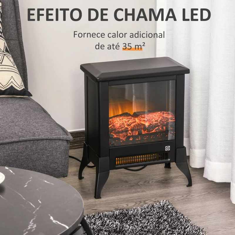 HOMCOM Lareira elétrica com chama realística 1800W preto