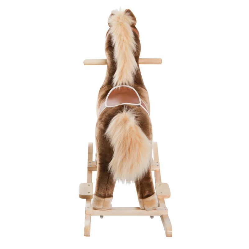 HOMCOM Brinquedo De Pelúcia Caballito  Gangorra de Cavalo Brinquedo de Baloiço de Madeira para Crianças +3 Anos 74x33x62cm