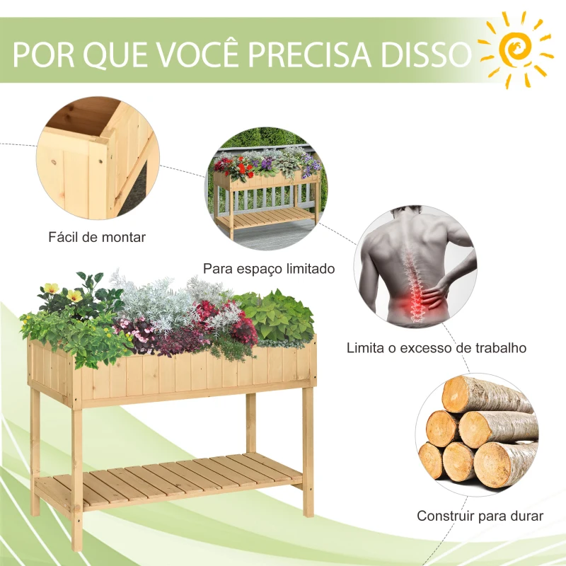 Outsunny Horta Vertical de Madeira 120x60x81cm Floreira Elevada para Cultivo de Plantas Flores com Prateleira Inferior para Jardim Terraço Exterior