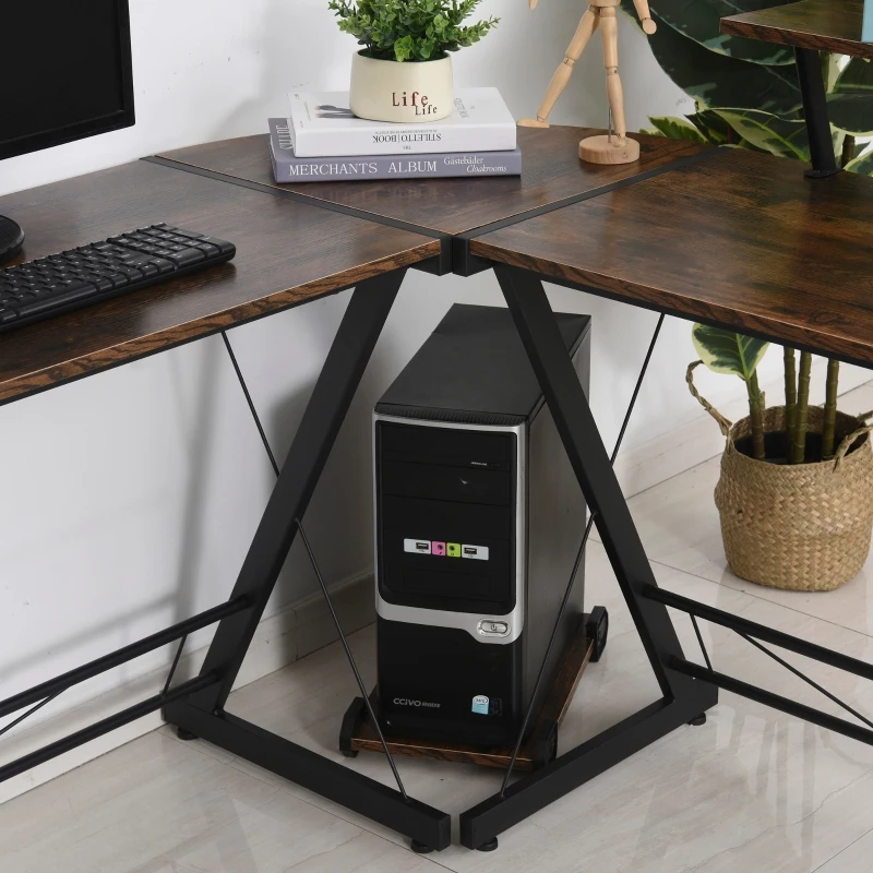 HOMCOM Mesa para computador de canto em forma de L com prateleira e suporte para CPU   155x115x91,5cm