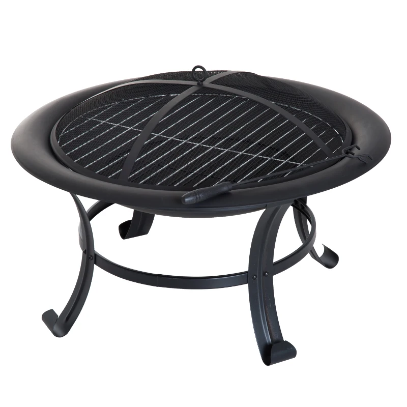 Outsunny Braseiro Exterior Multifuncional Lareira de Metal de Lenhea Carvão Poço de Fogo para Jardim Terraço Pátio Φ74x48cm