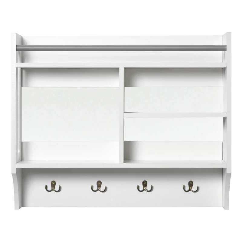 HOMCOM Móvel Cabide de Entrada com 4 Ganchos 3 Compartimentos e 1 Prateleira Cabide de Parede de Entrada 73x20x60cm Branco
