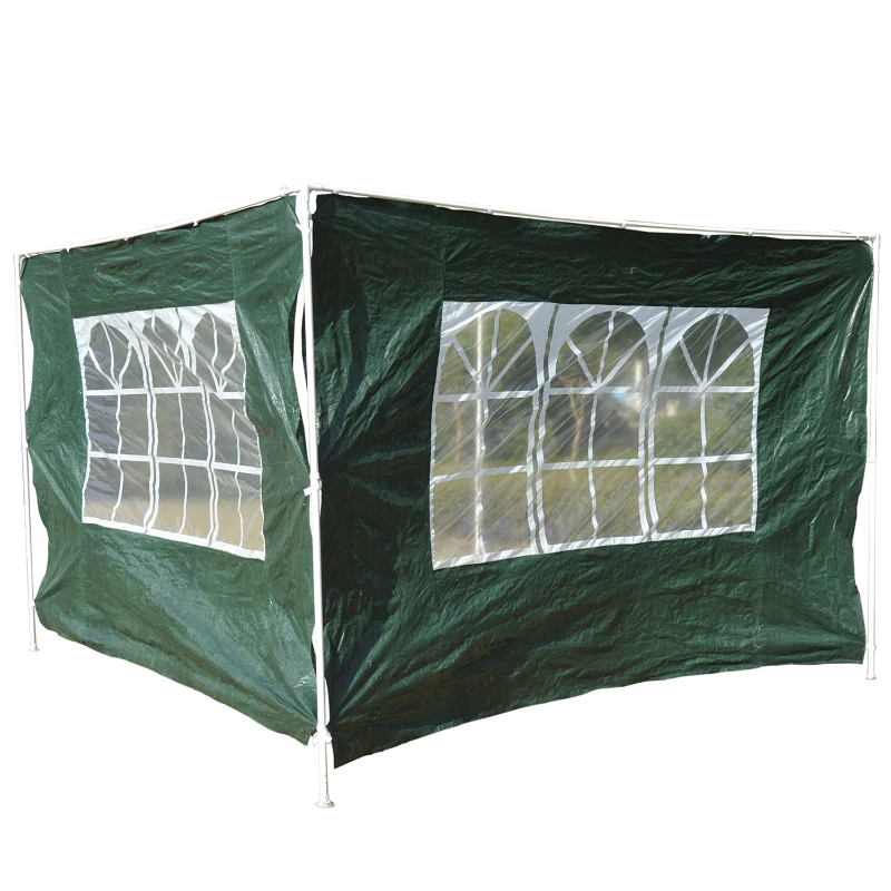Outsunny Conjunto de 2 Paredes Laterais para Tendas de 3x3m e 3x6m Paredes Laterais para Tendas com Janelas Transparentes 293x193cm Verde Escuro