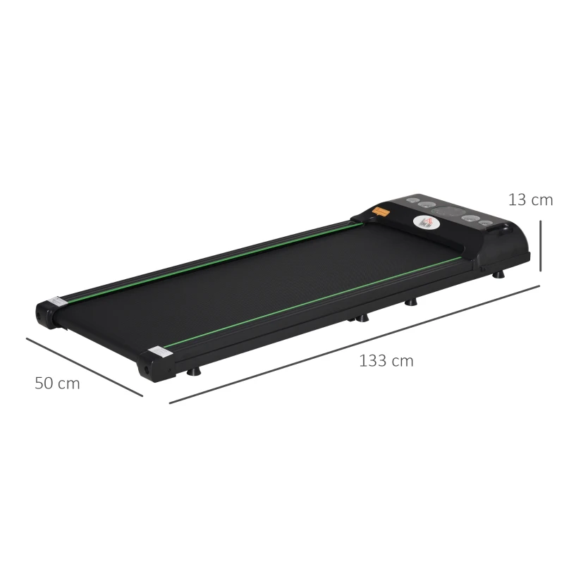 HOMCOM Passadeira Elétrica Motor 500W com Velocidade Ajustável de 1-6km/h Tela LED Controle Remoto e 2 Rodas 133x50x13cm Preto