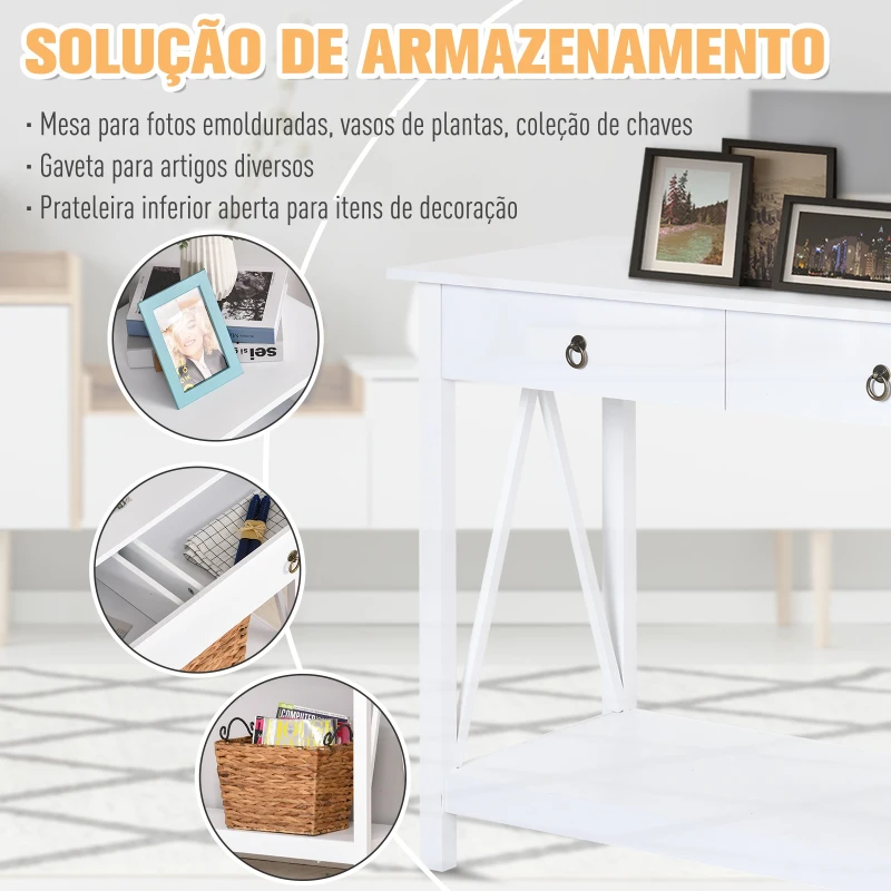 HOMCOM Consola para entrada com 2 Gavetas e 1 Prateleira Inferior  106x36x85cm Branco