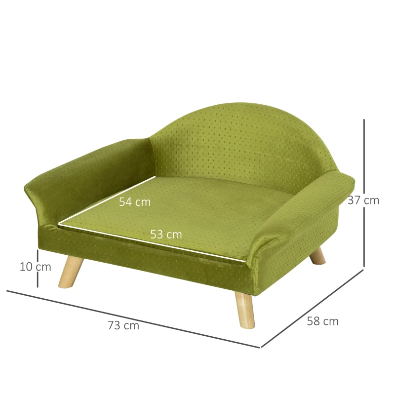 PawHut Sofá-cama para animais de estimação Sofá para cães Gatos com almofada acolchoada removível Pernas de madeira 73x58x37 cm Latão de veludo