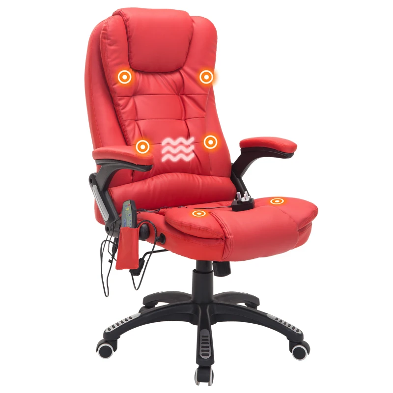 HomCom Cadeira de Escritório e de Secretária tipo Poltrona Giratória Reclinável e Elevável - Cor: Vermelho - 62x68x111-121 cm