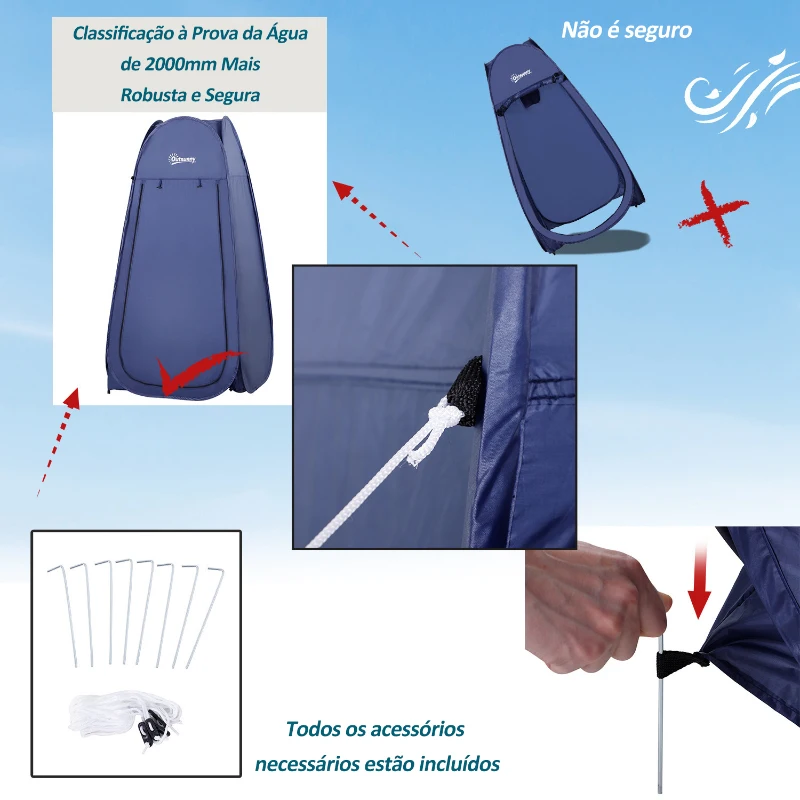 Outsunny Tenda de Duche para Campismo Dobrável Pop UP Tenda de Privacidade com proteção UV e Tecido Impermeável 100x100x185cm Azul Escuro