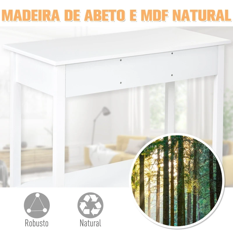 HOMCOM Mesa consola tipo aparador para corredor com 3 gavetas e 1 prateleira 90x40x75cm Branco
