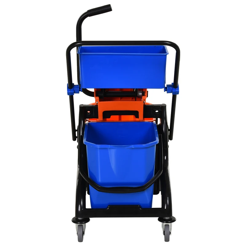 HOMCOM Balde de Esfregona com Capacidade de Balde Dupla Espremedor 26L 78x45x95 cm Laranja e Azul