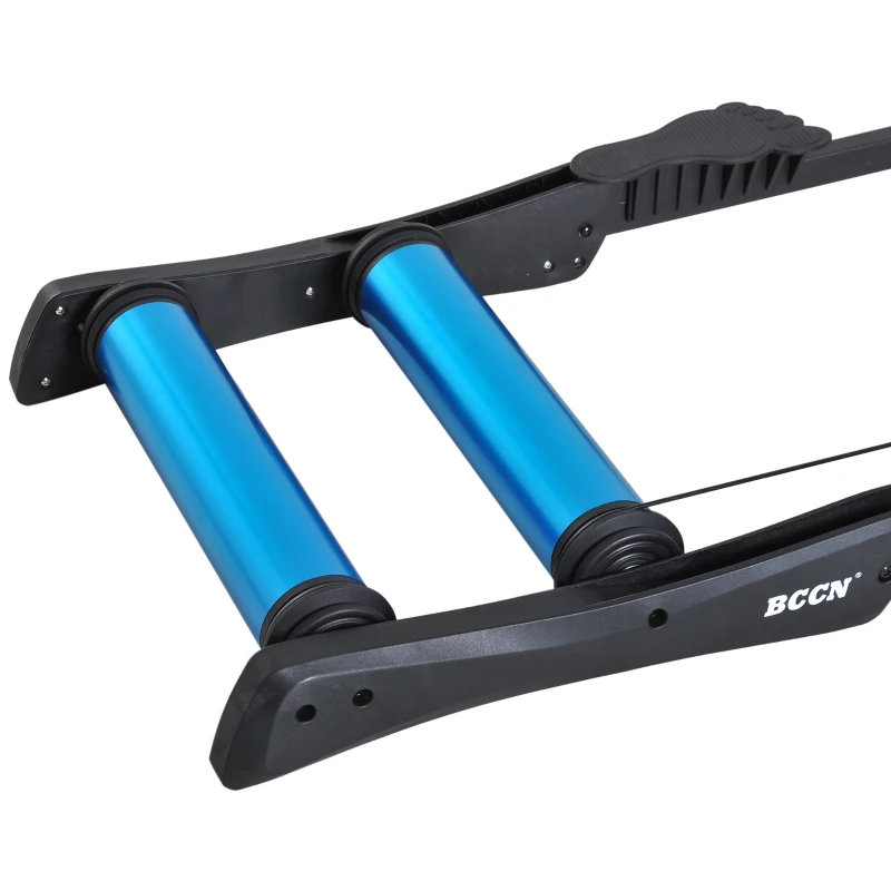 HOMCOM Rolo Treino para Bicicleta Dobrável Aparelho de Treino para Bicicleta no Interior Resistência Ajustável Moldura de Aço Carga 145x56x10.5cm