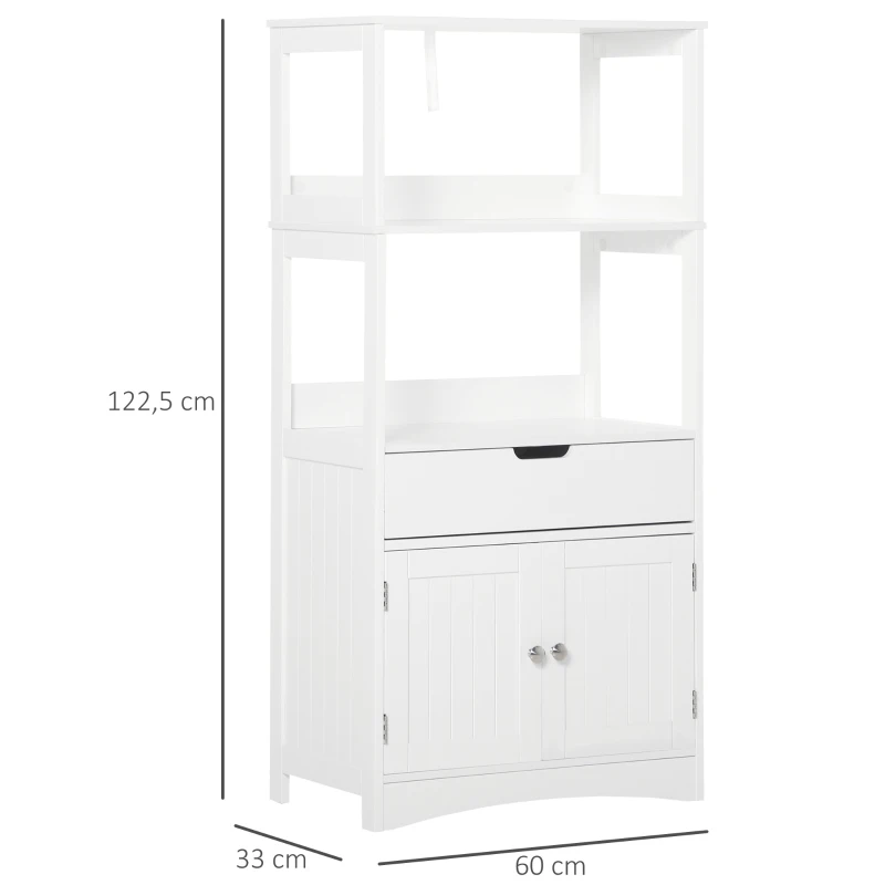 Kleankin Armário para Banheiro com 3 Prateleiras Gaveta e 2 Portas Móvel de Armazenamento para Cozinha, Sala de estar Dormitório 60x33x122,5cm Branco