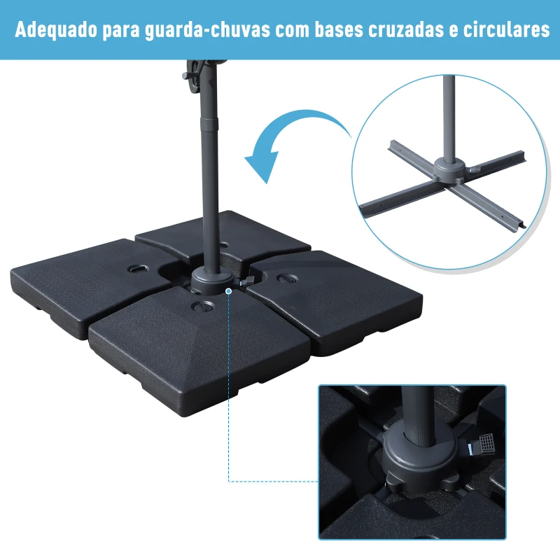 Outsunny Base para Chapéu de Sol com 4 Peças Suporte para Chapéu de Sol para Jardim Pátio Exterior 51x51x12 cm 9.8Kg Preto