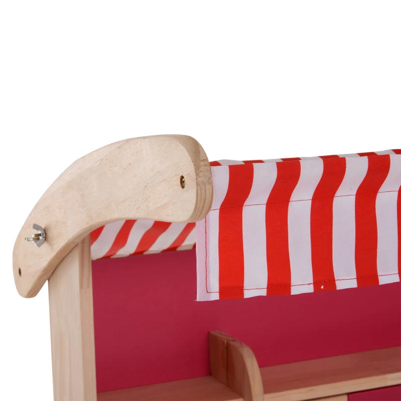 HomCom Loja de Brincar Madeira Suporte Posto de Mercado de Brincar para Crianças +3 Anos Revestimento Vermelho 90x70x120cm