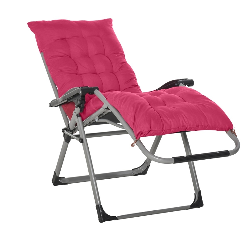 Outsunny Espreguiçadeira dobrável reclinável com almofada removível e acolchoado de textilene para pátio praia jardim Carga 150 kg 90x65x110 cm Vermelho