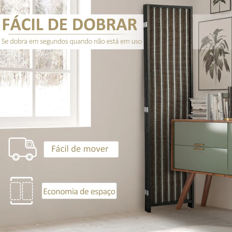 HOMCOM Biombo de 4 Painéis de Bambú Separador de Ambientes Dobrável Divisória para Espaços 180x180cm Marrom e Preto