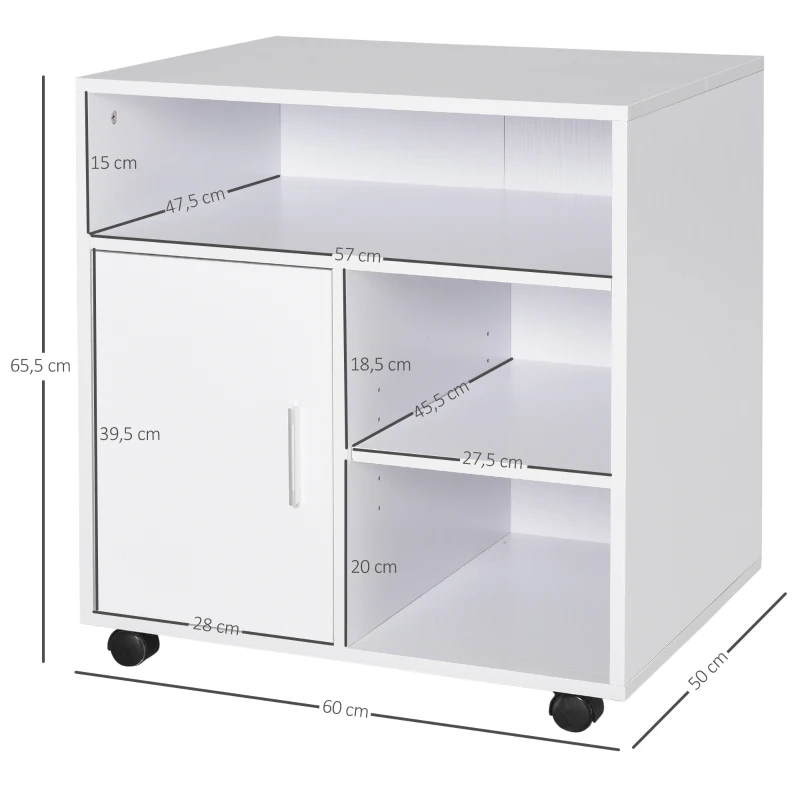 HOMCOM Armário de Escritório para Impressora Multifuncional com Prateleiras e Amplo Espaço de Armazenamento 60x50x65,5 cm Branco