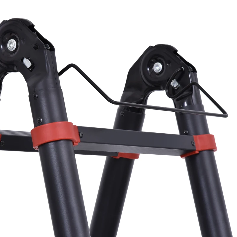 HOMCOM Escada telescópica multifuncional de alumínio de 3,8M 2 formas Estrutura de escalada portátil interna Externa Doméstica Preto