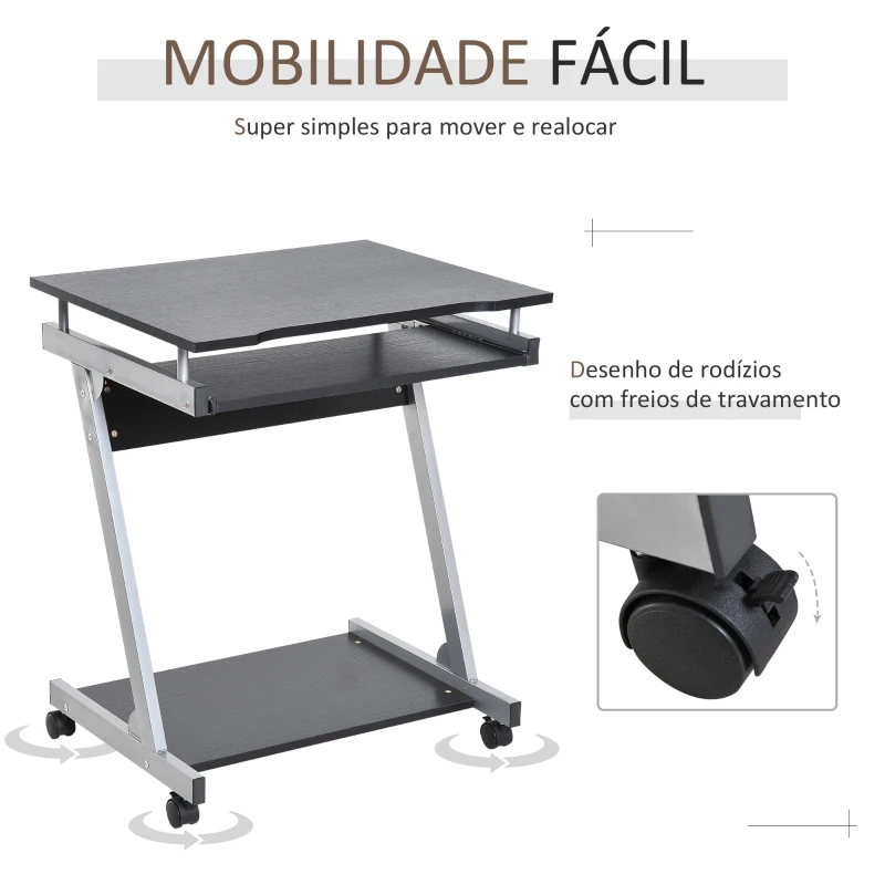 HOMCOM Mesa para Computador Secretária para Computador para Casa Escritório em Forma de Z Mesa Compacta com Rodinhas 60x48x73 cm Cor: Preto