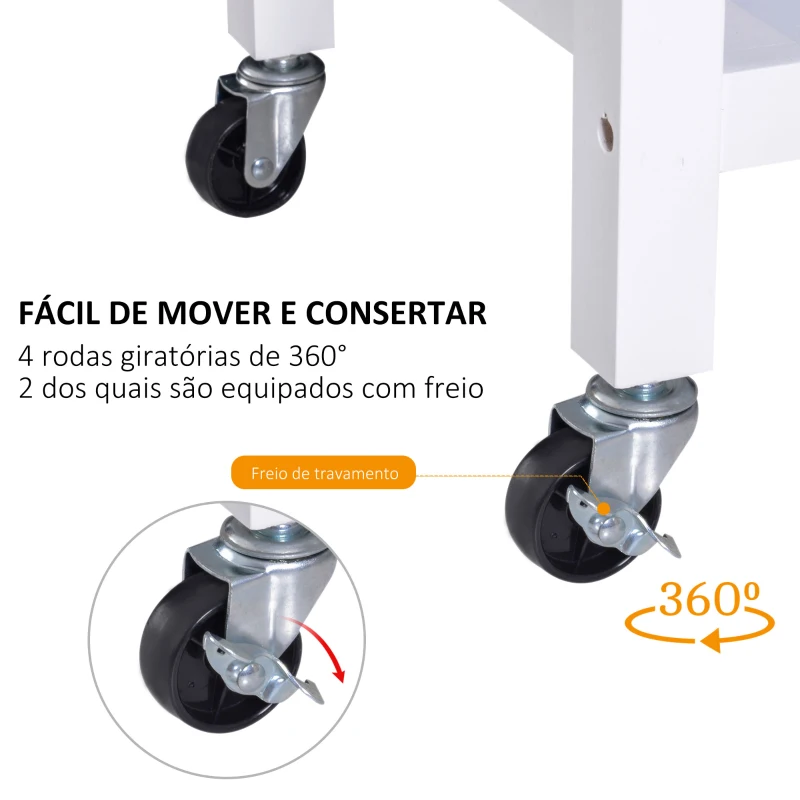 HOMCOM Carrinho de Cozinha Multiusos Carrinho Auxiliar com Rodas Prateleiras Armário e Gavetas para Cozinha 88,5x40x86cm Branco e Madeira Natural