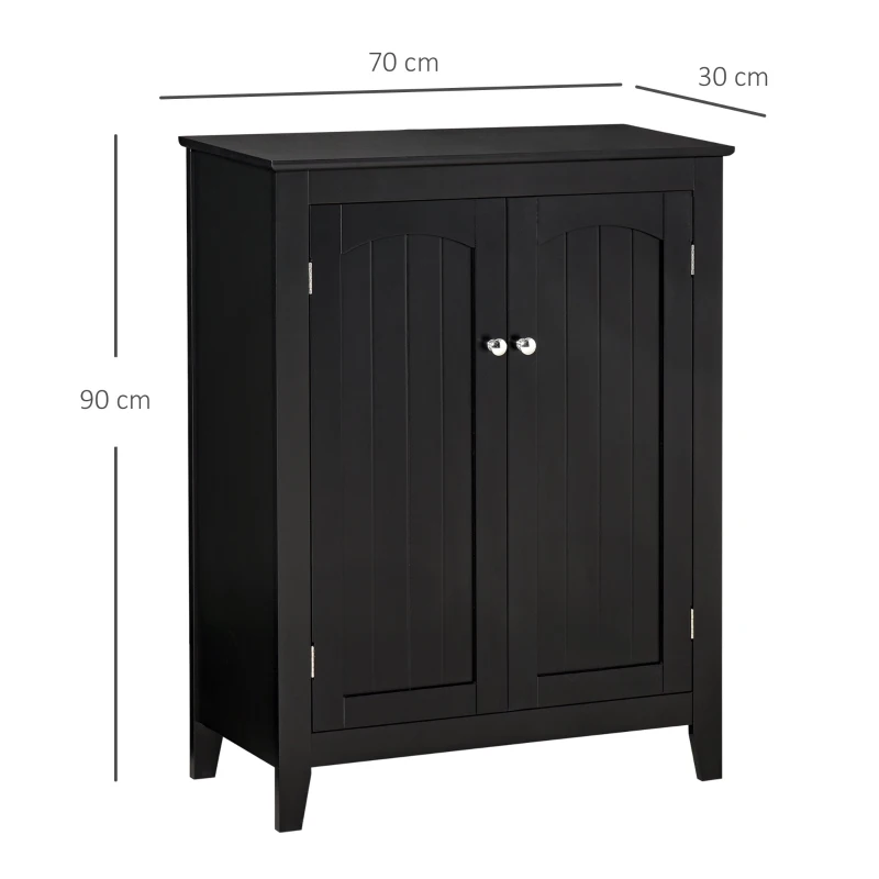HOMCOM Aparador de Cozinha Móvel Auxiliar de Armazenamento com 2 Portas e Prateleiras Ajustáveis para Sala de Estar Entrada 70x30x90cm Preto