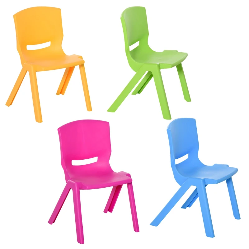 HOMCOM Cadeiras empilháveis ​​para crianças Conjunto de 4 cadeiras de aprendizagem para uso interno e externo 30kg 36x38x56,5 cm Multicolor
