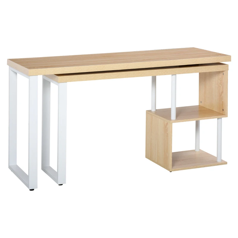 HOMCOM Secretária em forma de L  giratória de 360º  com prateleira de 2 níveis em S Grande espaço de armazenamento 220x55x76 cm Carvalho