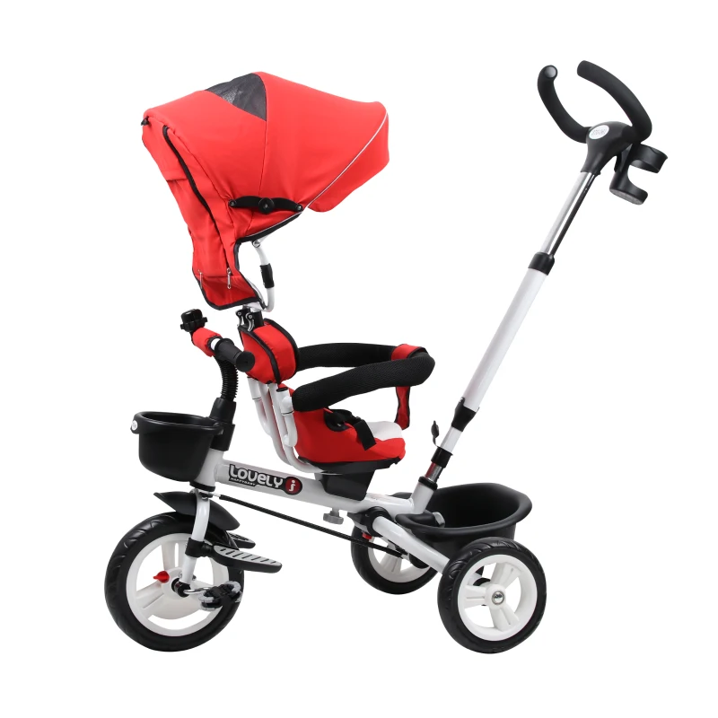 HOMCOM Triciclo para bebê acima de 18 meses 4 em 1 Evolutivo Giratório Brinquedo de Aprendizagem de Controle Parental 118x53x105 cm Vermelho