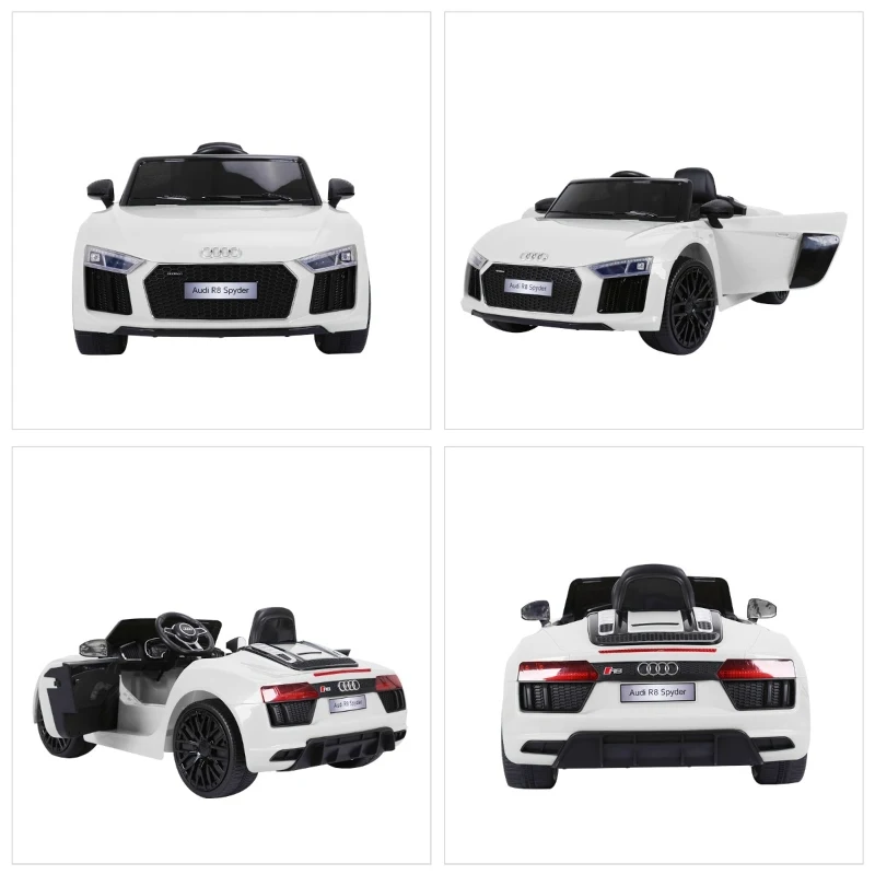 HOMCOM Carro Elétrico para Crianças acima de 3 anos Audi R8 com Controle a Distância MP3 USB Luzes e Sons Abertura da Porta 123x71x49cm Carga 30kg Branco
