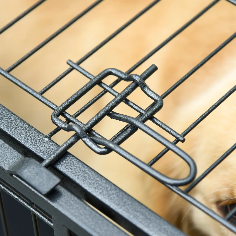 PawHut Gaiola de metal dobrável para cães com rodas e freios Bandeja removível e porta com travas  109,5x71x78 cm Cinza escuro