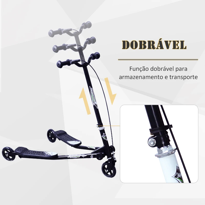 HomCom® Trotinete de 3 Rodas Dobrável para Crianças acima de 4 Anos com Travão Guiador ajustável Carga 60Kg Marco Aço