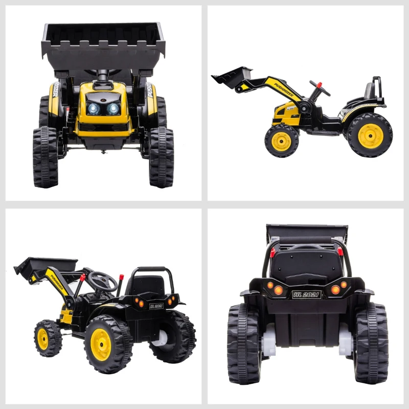 HOMCOM Trator Escavadora Elétrica para Crianças acima de 3 Anos Veículo Infantil com Pá Bateria 6V Música e Luzes 132x62x65 cm Preto e Amarelo