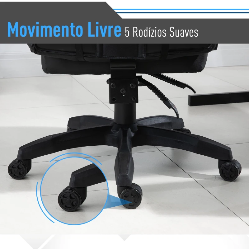 Vinsetto Cadeira gaming para escritório ergonômica reclinável até 135 ° com encosto alto Apoio de braço ajustável 64x69x119-129 cm preto e azul