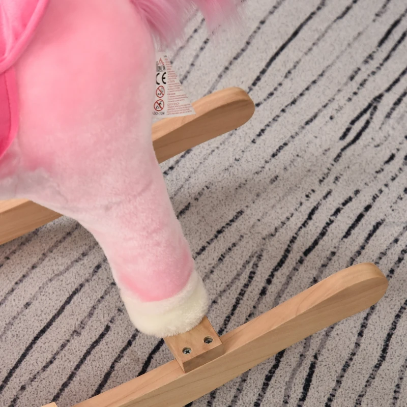 HOMCOM Cavalo Balanço de unicórnio para bebê acima de 36 meses com sons 74x33x62 cm rosa