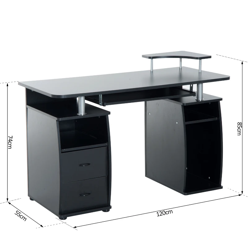 Secretária para Computador- Mobiliário de gabinete e escritório- Cor: Preto- Madeira- 120 x 55 x 85 cm