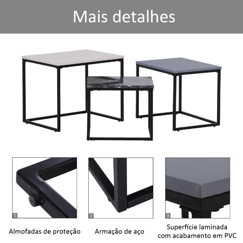 HOMCOM Conjunto de 3 mesas de café Moderna mesa de café auxiliar mesas de café para sala de estar