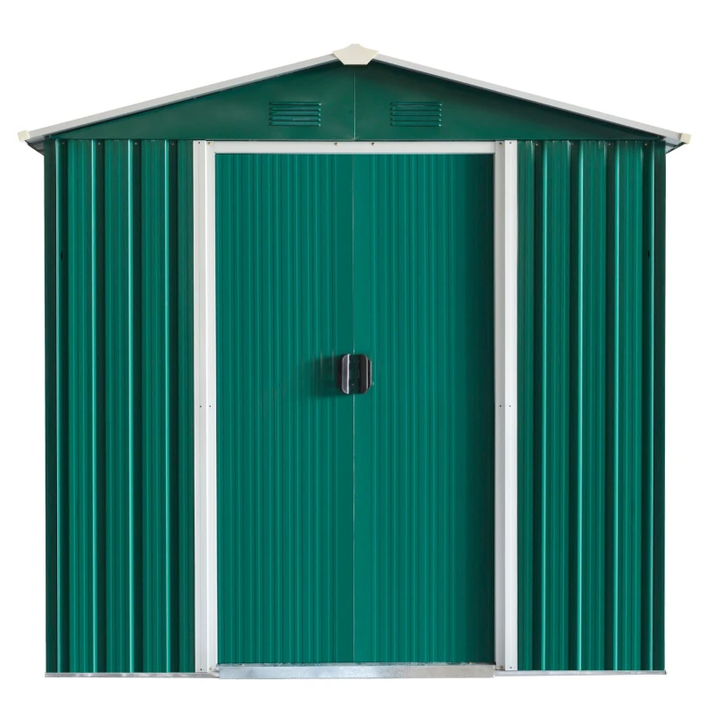 Outsunny Galpão de jardim 2,2 m² Galpão de armazenamento de ferramentas de aço galvanizado com porta deslizante 194x110x184 cm Verde